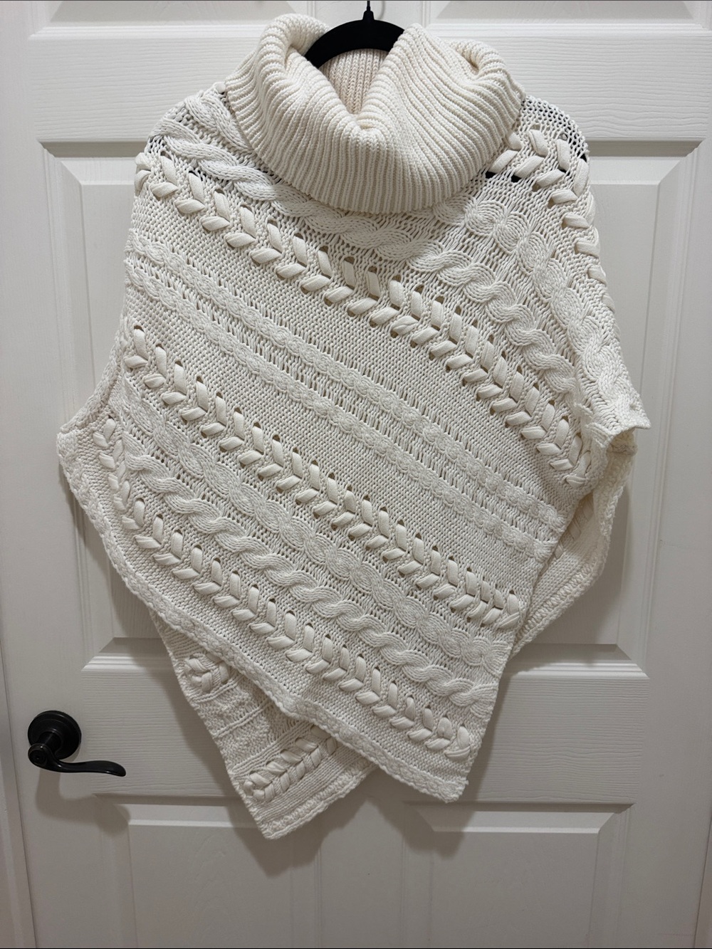 Anthropologie Cream Cable-Knit Cowl Neck Knit Poncho - XS